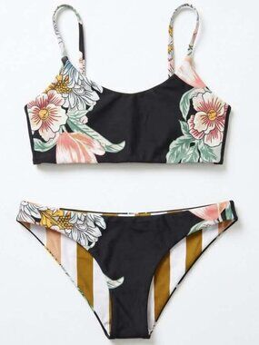 NWT Maaji Bralette Floral Stripe Bikini Top & Bottom Reversible 2 Piece Set S